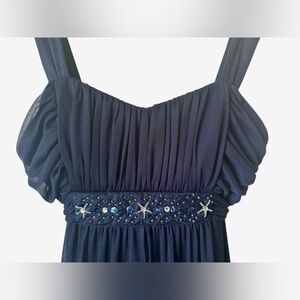 Connected Apparel Y2K Fairy Whimsigoth Navy Blue Mesh Overlay Dress - Petite 6